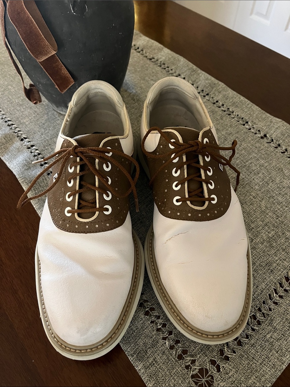 ⛳️Men's FootJoy Two-Tone Brown and White Leather Golf Shoed🏌️